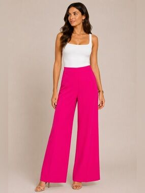 Zara Hot Pink Wide Leg Trousers High Rise Career Pants Size Small